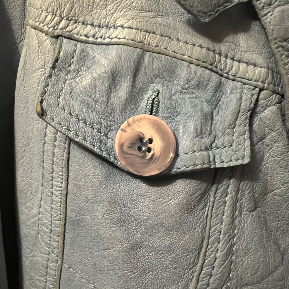 Women’s DNA Light Blue Leather Jacket - Picture 6 of 9